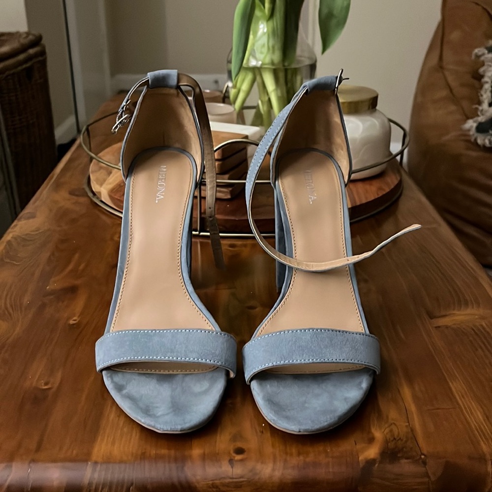 Blue strap block heel